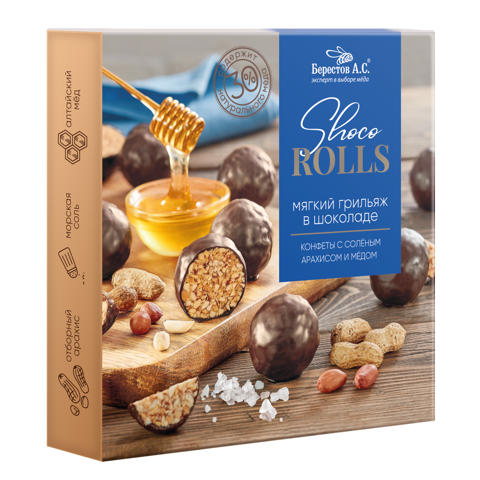 Берестов Shoco Rolls конфеты с арахисом, солью и медом, 135г   в Ессентуках