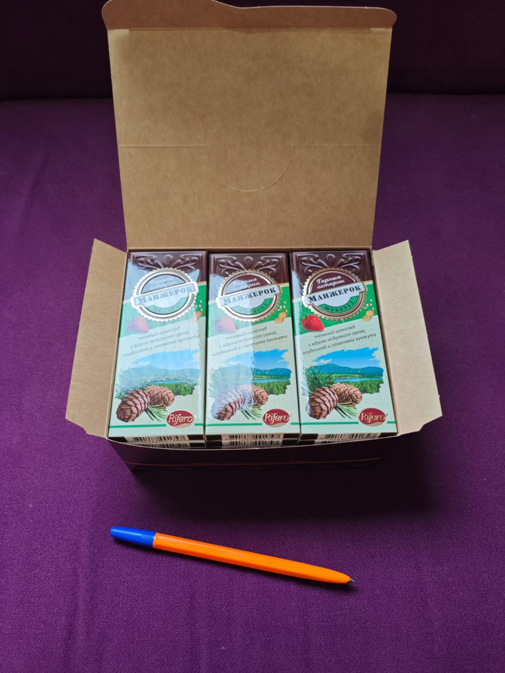  Риф и Ко Шоколадная плитка «Манжерок»(кедровые орехи, клубника, кунжут)  (блок 18шт по 55г)    в Ессентуках